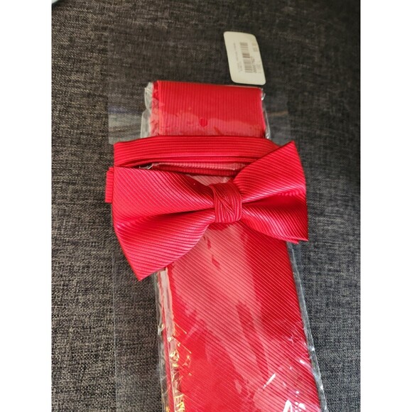 Bruno‎ Piattelli Red Rib Tuxedo Formal 4 Pc Vest Tie Bow Hanky Large prom - Picture 9 of 14